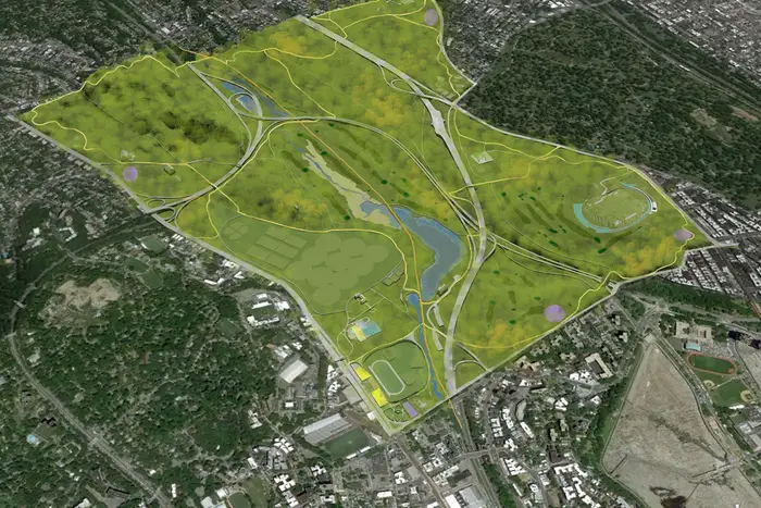 An overhead rendering of the NYC Parks Department's previous plans for Van Cortlandt Park